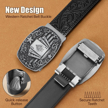 HOTCowboy Western Ratchet Belt for Men Women with Automatic Western Buckle, Ratchet Cowboy Leather Belt for Jeans Gifts