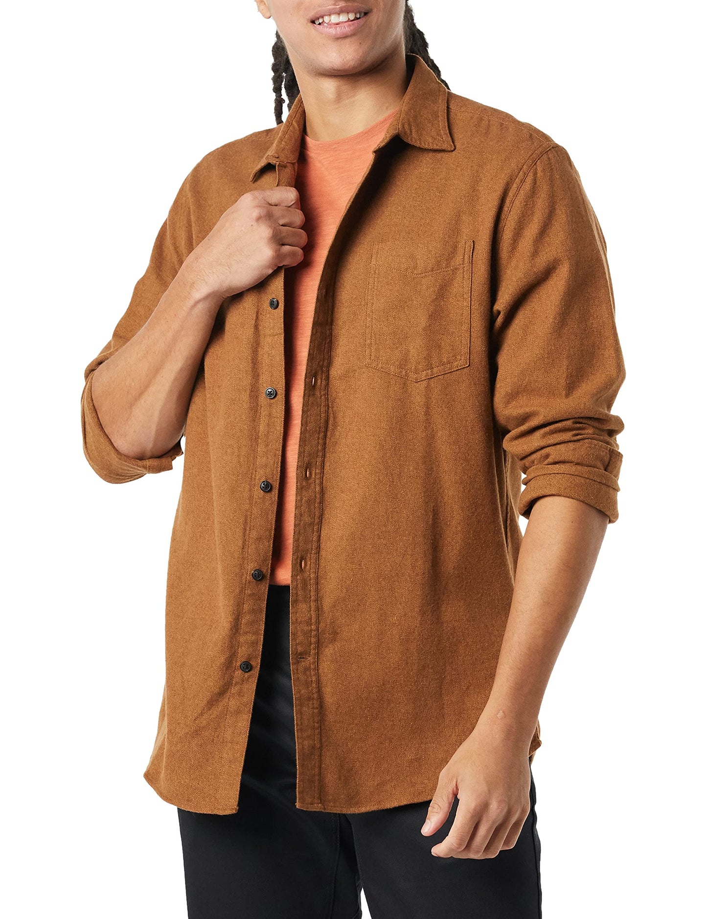 HOTAmazon Essentials Men's Regular Fit Long-Sleeve Flannel Shirt, Soft Brushed Cotton, Lightweight yet Warm