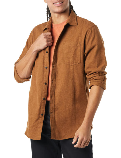 HOTAmazon Essentials Men's Regular Fit Long-Sleeve Flannel Shirt, Soft Brushed Cotton, Lightweight yet Warm