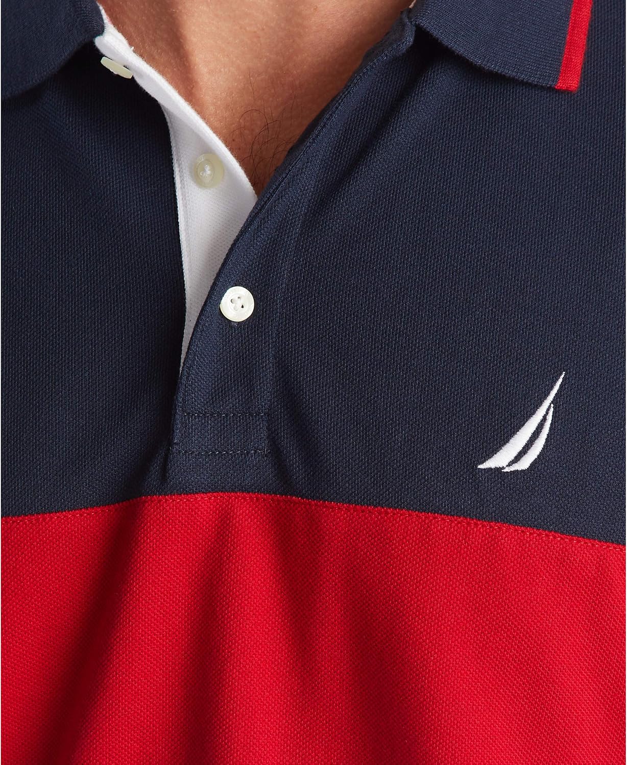 HOTNautica Men's Short Sleeve 100% Cotton Pique Color Block Polo Shirt