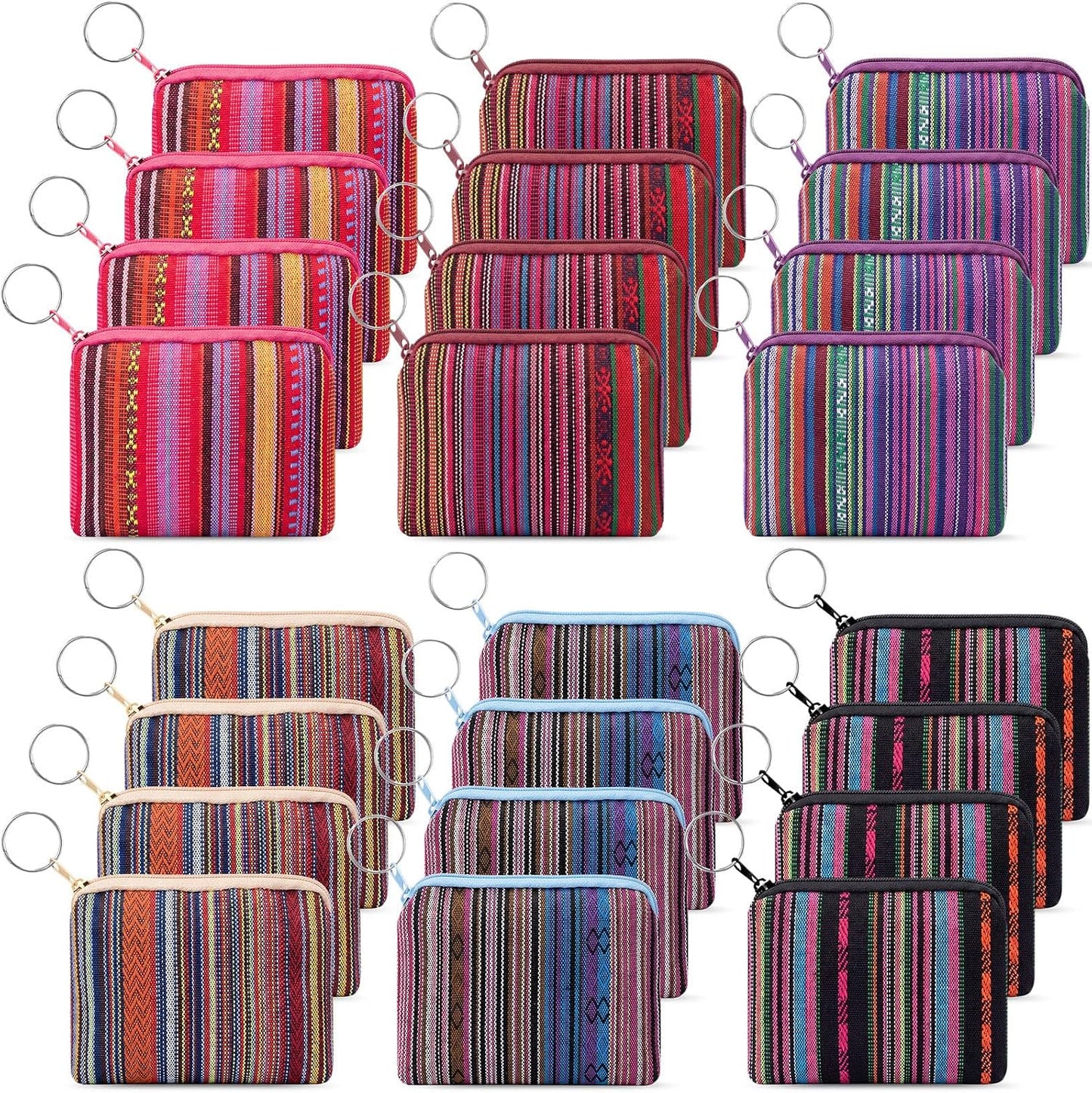 HOT24 Pack Mexican Candy Bags Fiesta Cinco De Mayo Mini Coin Purse 3.5 x 4.5 in Mexican Jewelry Zipper Pouches Reusable Cotton Wallet for Wedding Holiday Fiesta Party Favor Gift
