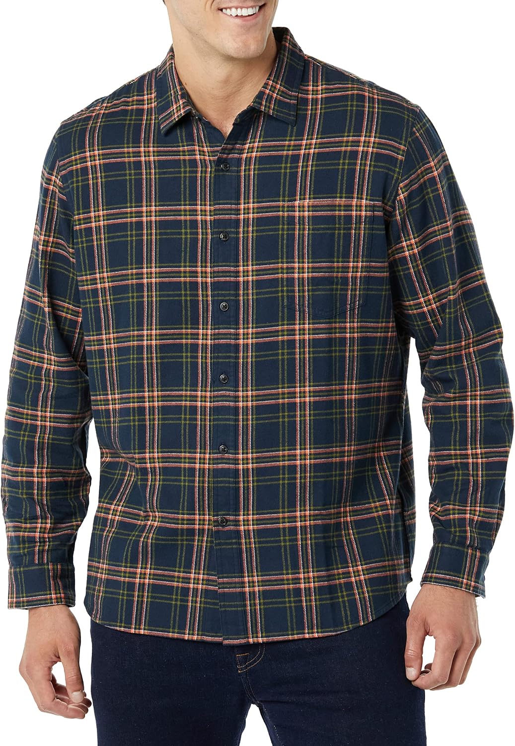 HOTAmazon Essentials Men's Slim-Fit Flannel Shirt, Long Sleeve Button Down Plaid