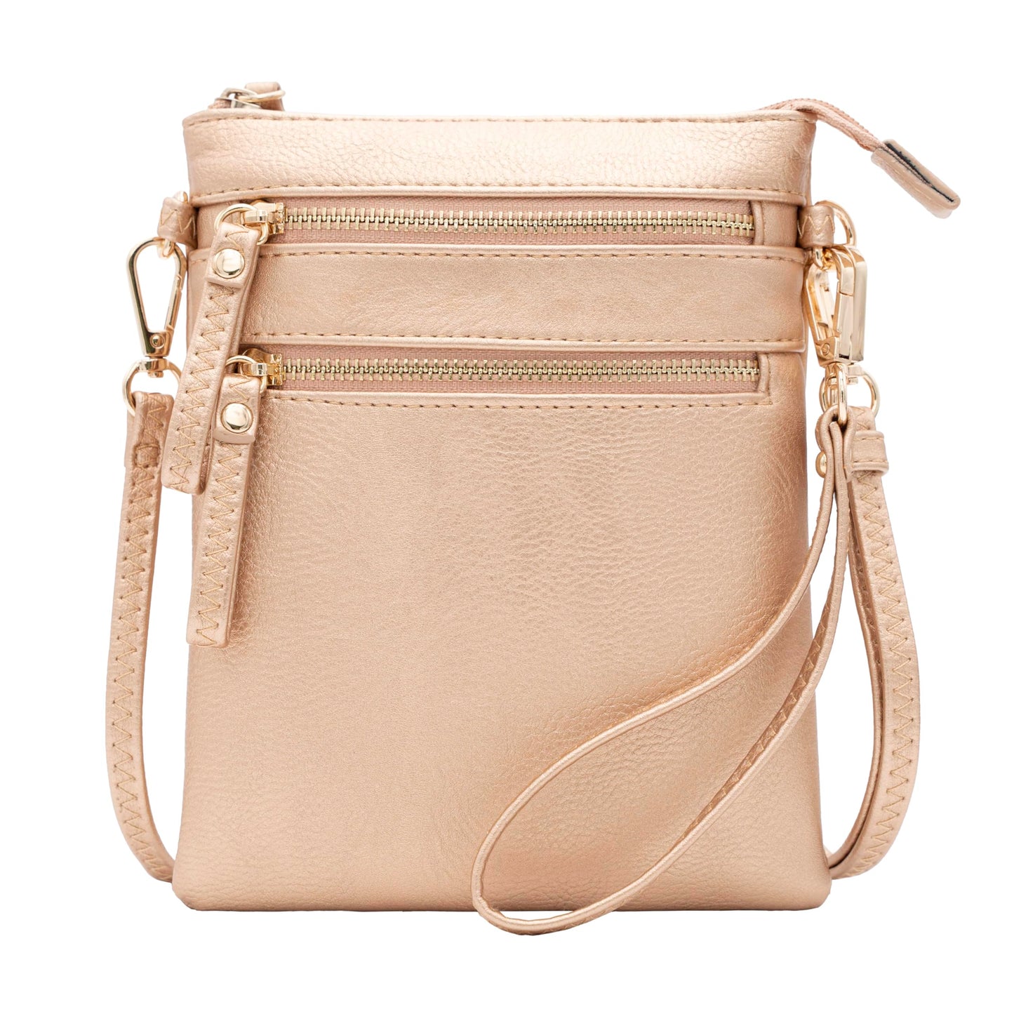 HOTSolene Small Crossbody Bag for Women, Multi Zip Pockets with Detachable Wristlet, Lightweight Travel Purse, Cell Phone Pouch