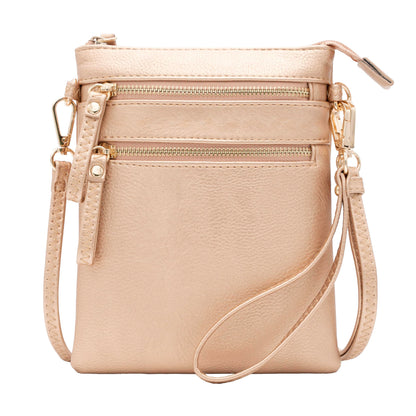 HOTSolene Small Crossbody Bag for Women, Multi Zip Pockets with Detachable Wristlet, Lightweight Travel Purse, Cell Phone Pouch