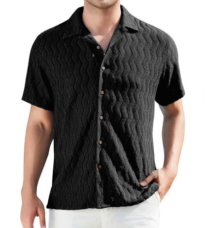 HOTDamipow Mens Casual Button Down Shirts Short Sleeve Fashion Vacation Beach Shirts