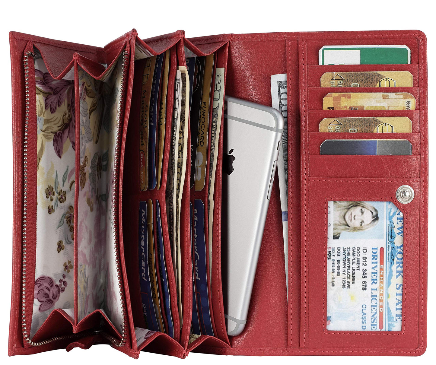 HOTWomen's Top Grain Leather Wallet, RFID Blocking Bifold clutch, 17 Card Slots, Zip Pocket Organizer, Elegant Gift for Women — Birthday, Valentine, Anniversary - TAUPE