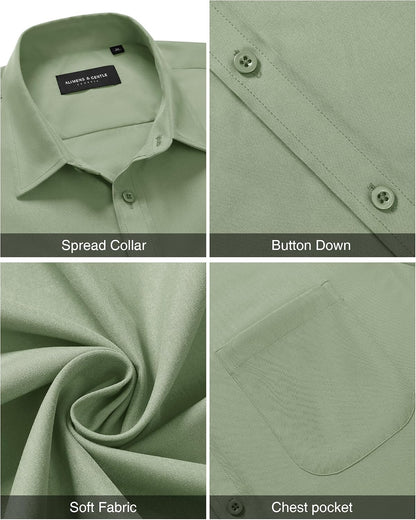 HOTAlimens & Gentle Men's Short Sleeve Dress Shirts Wrinkle Free Untucked Casual Button Down Shirt