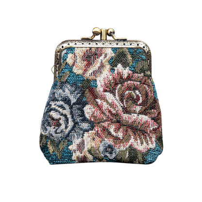 HOTCarpet Bag Double Kiss Clasp Coin Purse Pouch,Vintage Change Wallet Card Holder
