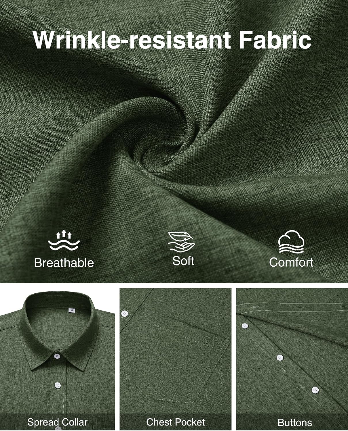 HOTMens Linen Shirt Short Sleeve Wrinkle Free Casual Untucked Button Down Shirts Beach Breathable Tops Summer