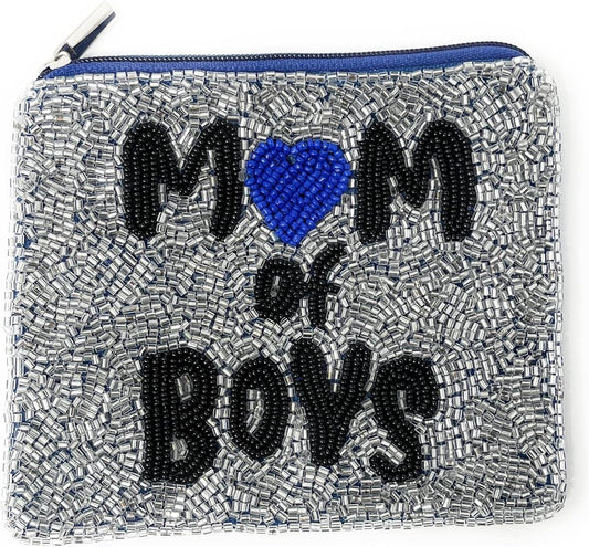 HOTMom of Boys Beaded Coin Purse, Beaded Coin Pouch, Mother's Day Gifts, Gifts for Mom, Small Wallets for Her