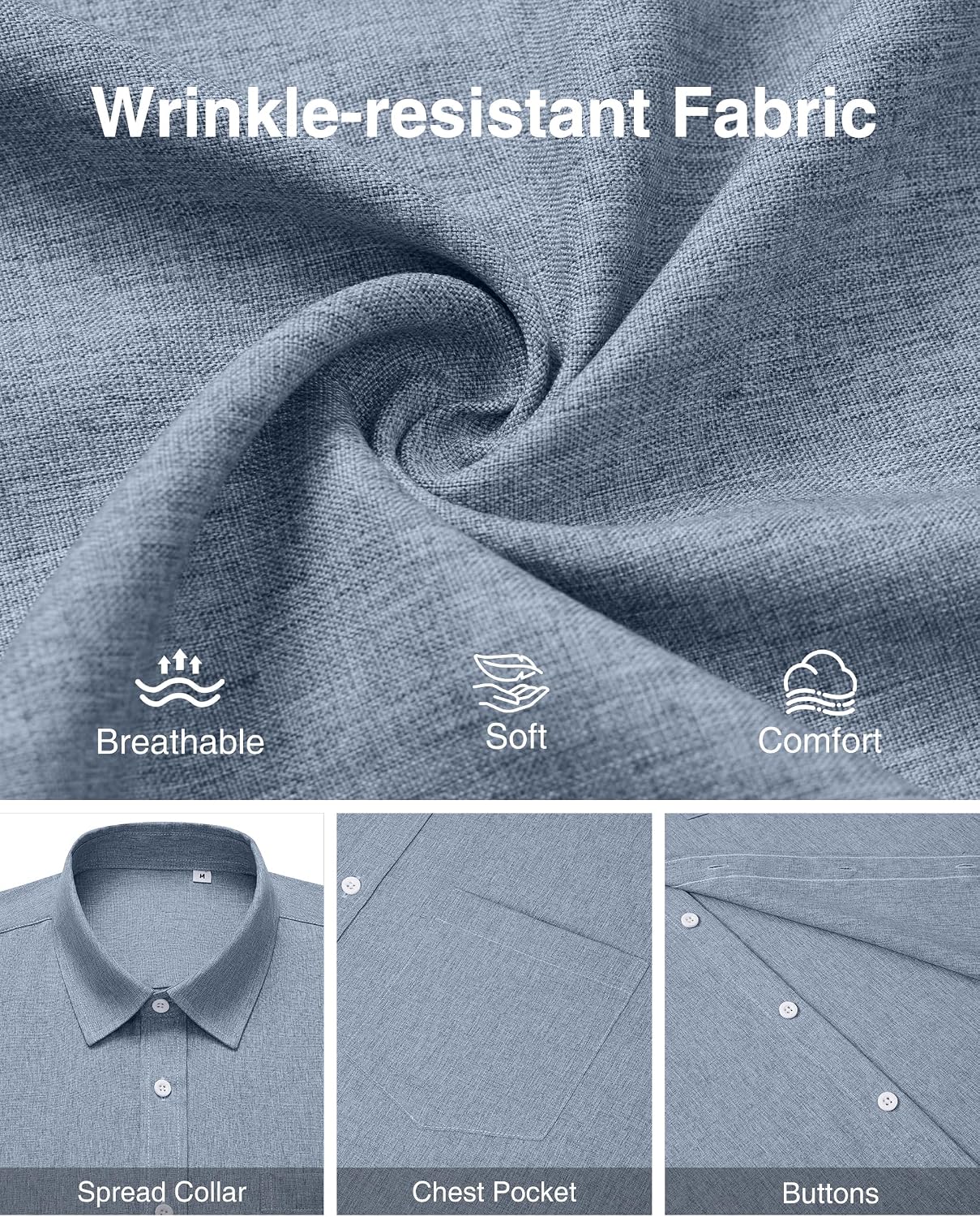 HOTMens Linen Shirt Short Sleeve Wrinkle Free Casual Untucked Button Down Shirts Beach Breathable Tops Summer