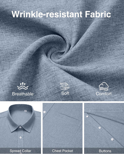 HOTMens Linen Shirt Short Sleeve Wrinkle Free Casual Untucked Button Down Shirts Beach Breathable Tops Summer