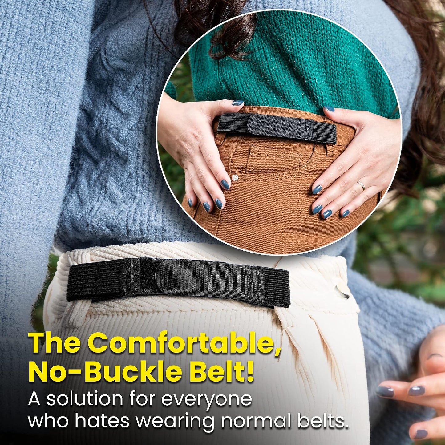 HOTBeltBro For Women No Buckle Elastic Belt — Fits 1 Inch Belt Loops, Easy To Use