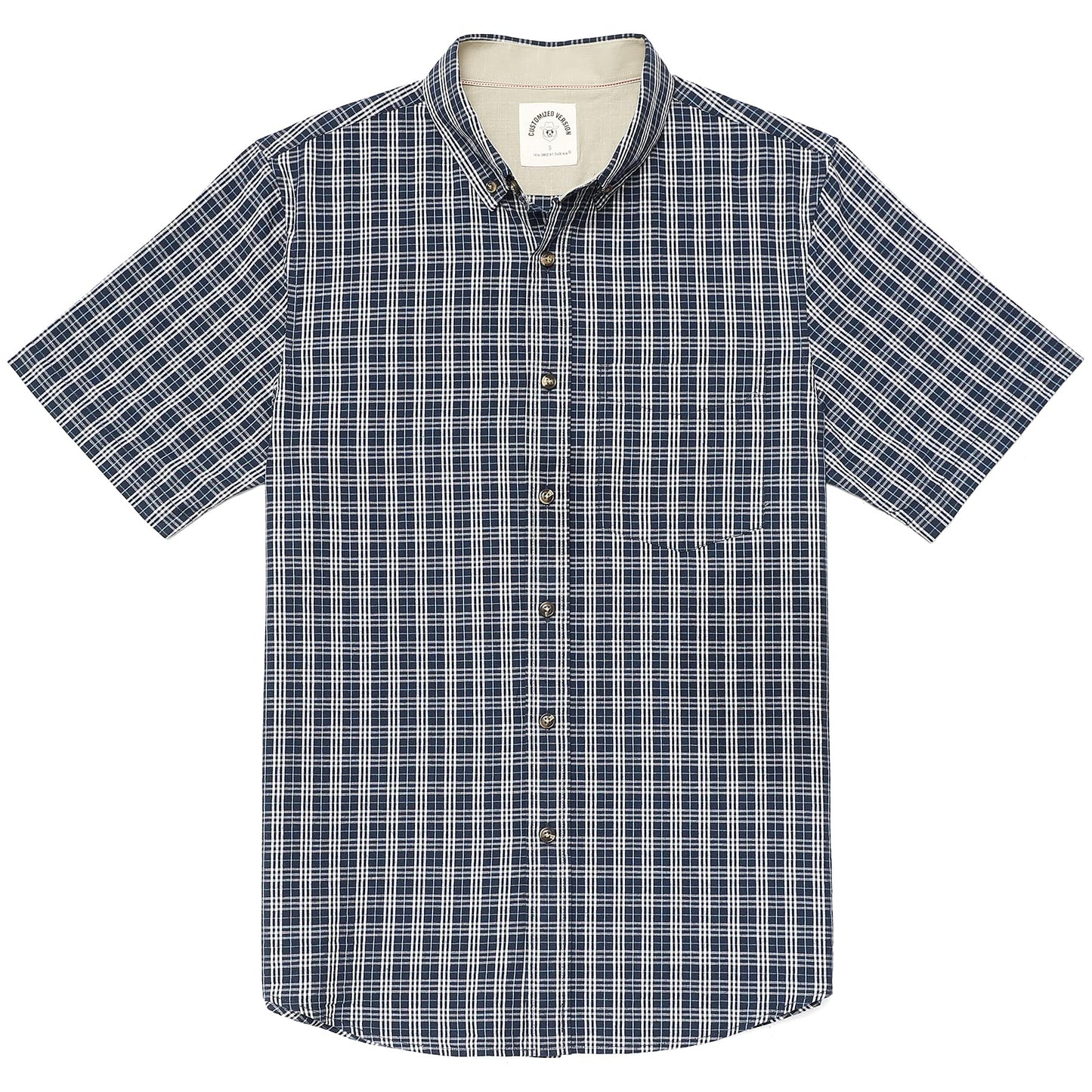 HOTDubinik® Mens Short Sleeve Button Down Shirts 100% Cotton Plaid Men's Casual Button-Down Shirts with Pocket