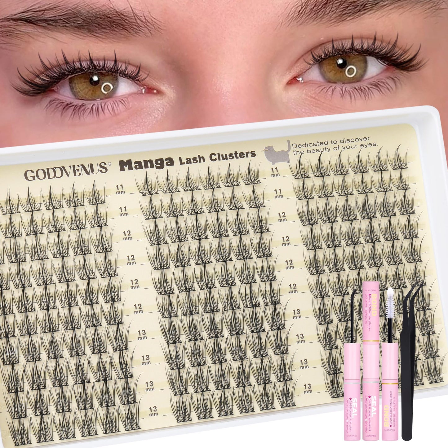 HOTGoddvenus Lash Clusters Kit Wispy Eyelash Clusters Lashes Natural DIY Lash Extension Kit 10-16mm Cluster Eyelash Extensions Kit 300pcs C Curl Individual Lashes Cluster Eyelash (No Tweezers)
