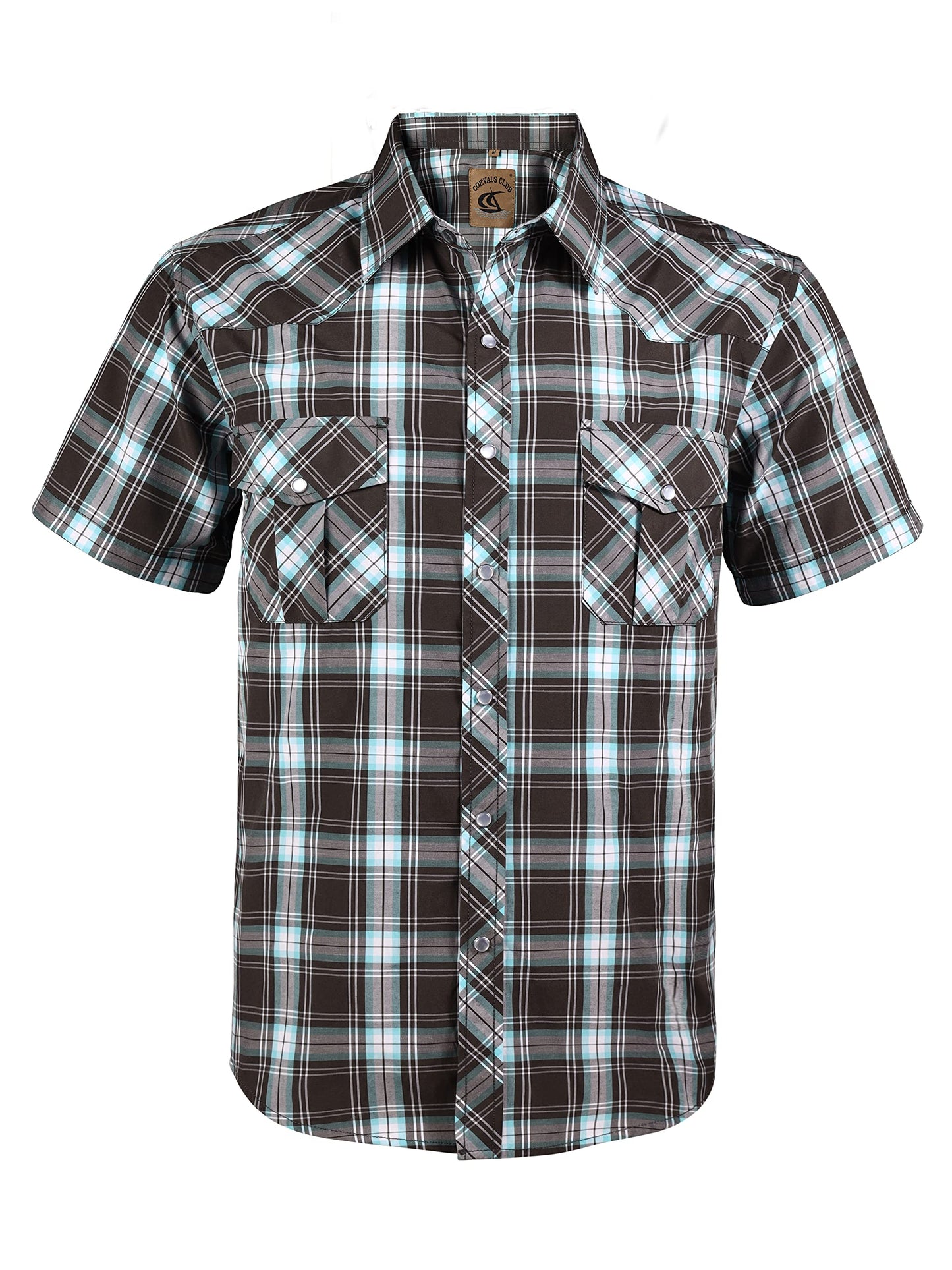 HOTCOEVALS CLUB Men's Western Cowboy Short Sleeve Pearl Snap Casual Plaid Work Shirts