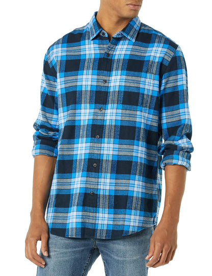 HOTAmazon Essentials Men's Regular Fit Long-Sleeve Flannel Shirt, Soft Brushed Cotton, Lightweight yet Warm