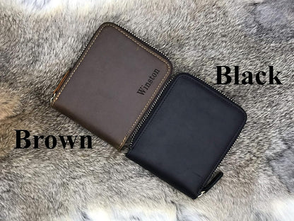 HOTPersonalized Leather Zipper wallet, Zip Around Wallet, Bifold Multi Card Holder Purse