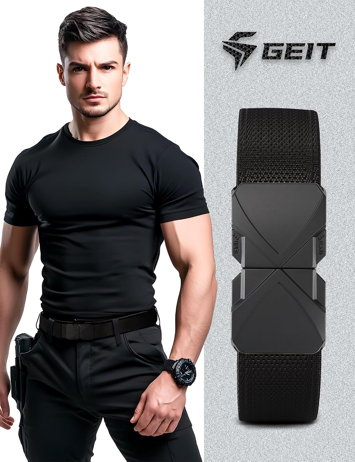 HOTGEIT Stretch Nylon Belt,1 3/8" Elastic Belt with Quick Release Buckle | Invisible Web Belt for Hiking Casual Tactical