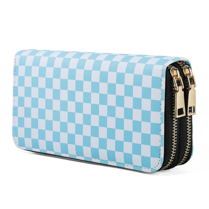 HOTCheckered Wallets for Women Cute Large Capacity Black White Plaid Purse 2 Zippers Credit Card Holder (checkered)