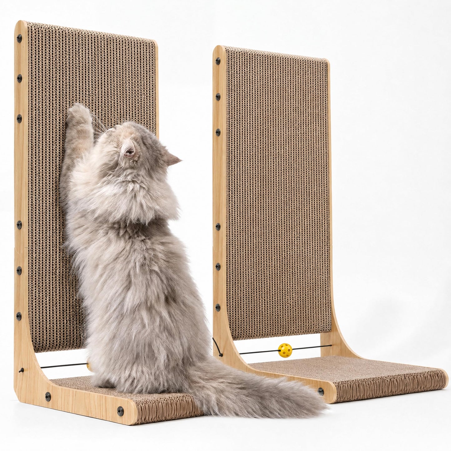HOTFUKUMARU Cat Scratcher, 26.8 Inch L Shape Cat Scratch Pad Wall Mounted, Cat Scratching Cardboard with Ball Toy for Indoor Cats, Large Size