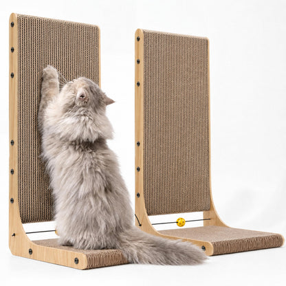 HOTFUKUMARU Cat Scratcher, 26.8 Inch L Shape Cat Scratch Pad Wall Mounted, Cat Scratching Cardboard with Ball Toy for Indoor Cats, Large Size