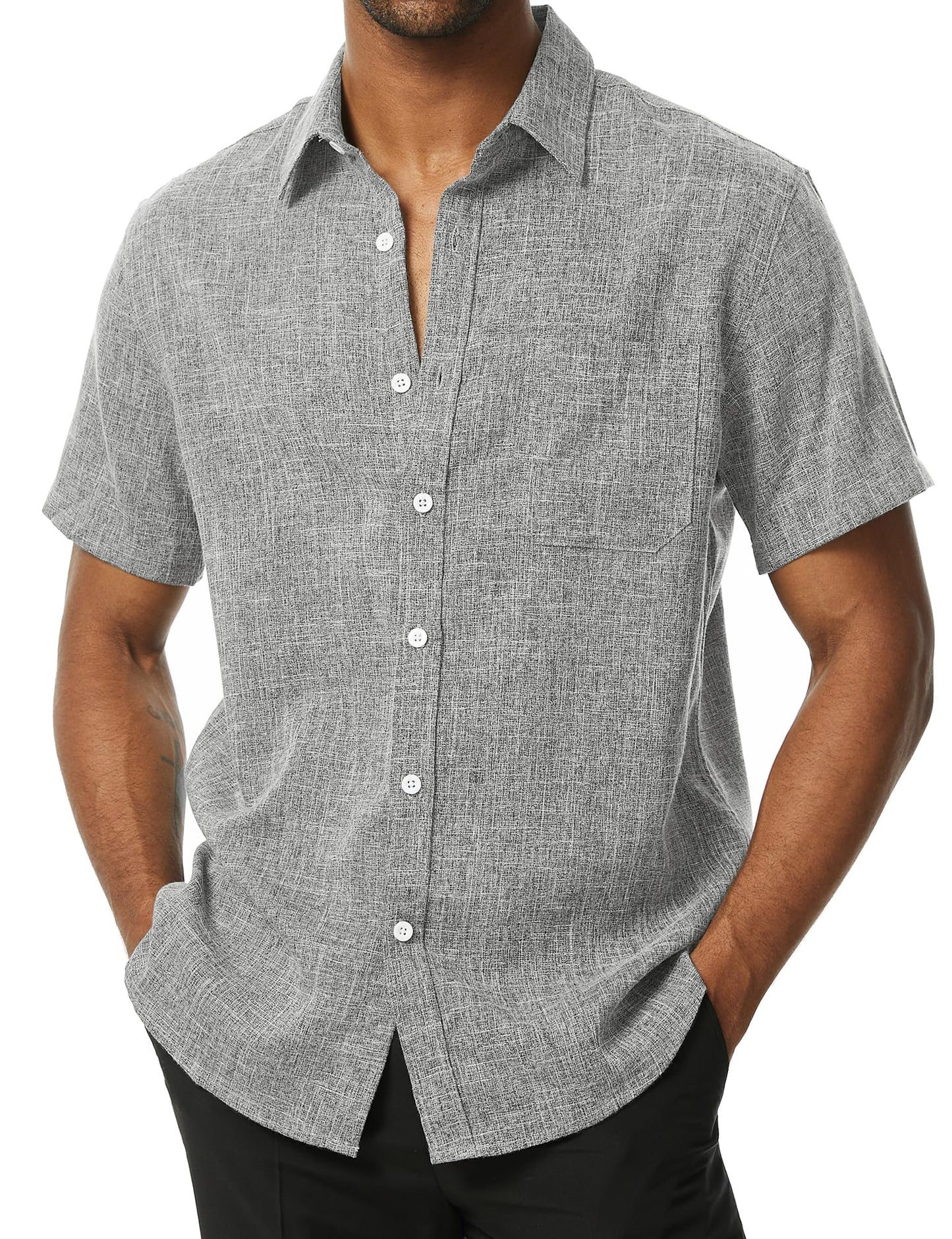 HOTPARKLEES Mens Wrinkle Free Short Sleeve Button Down Shirts Texture Linen Shirts Casual Vacation Beach Summer Tops