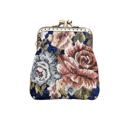 HOTCarpet Bag Double Kiss Clasp Coin Purse Pouch,Vintage Change Wallet Card Holder