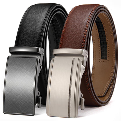 HOTCHAOREN Leather Ratchet Belt Men 2 Pack - Customizable Fit, Effortless Style (35mm)