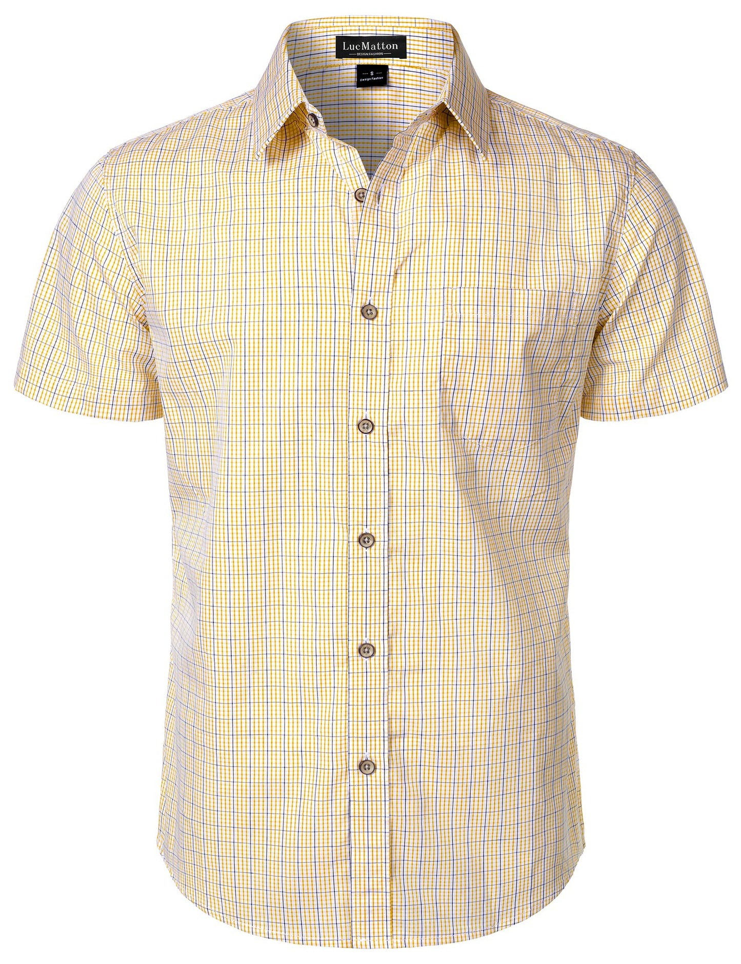 HOTLucMatton Men's Gingham Short Sleeve Button Down Shirt Cotton Regular Fit Plaid Dress Shirts with Pocket