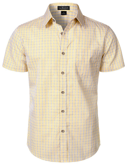 HOTLucMatton Men's Gingham Short Sleeve Button Down Shirt Cotton Regular Fit Plaid Dress Shirts with Pocket