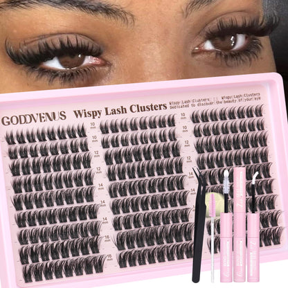 HOTGoddvenus Lash Clusters Kit Wispy Eyelash Clusters Lashes Natural DIY Lash Extension Kit 10-16mm Cluster Eyelash Extensions Kit 300pcs C Curl Individual Lashes Cluster Eyelash (No Tweezers)