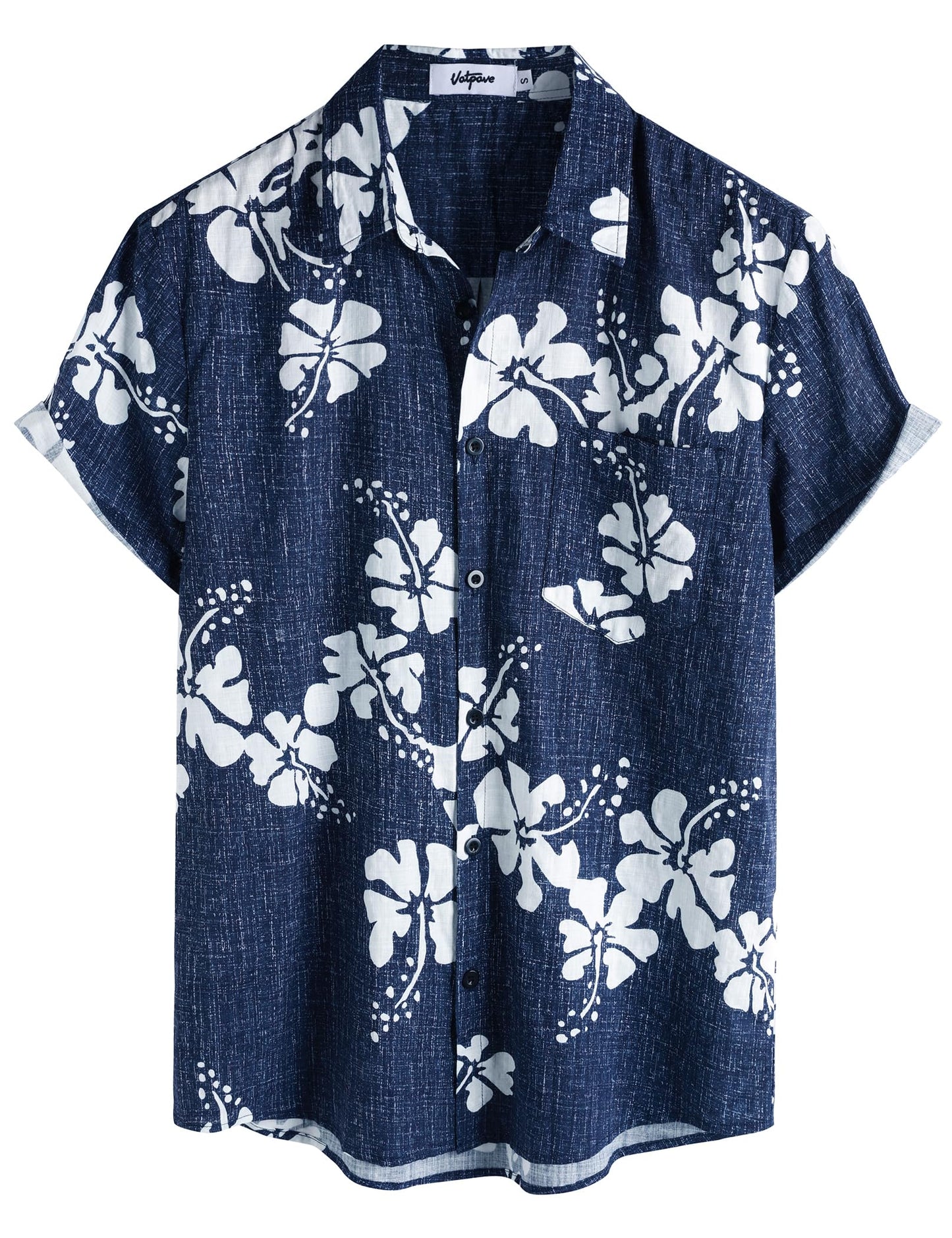 HOTVATPAVE Mens Hawaiian Shirts Casual Summer Short Sleeve Button Down Shirts | Beach, Floral, Front Pocket, Cotton, Tropical, Vacation, Vintage, Printed, Cruise, Collared, Aloha, Party, Reverse Fabric