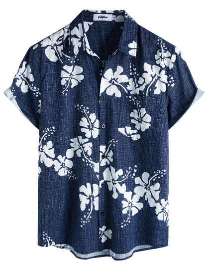 HOTVATPAVE Mens Hawaiian Shirts Casual Summer Short Sleeve Button Down Shirts | Beach, Floral, Front Pocket, Cotton, Tropical, Vacation, Vintage, Printed, Cruise, Collared, Aloha, Party, Reverse Fabric