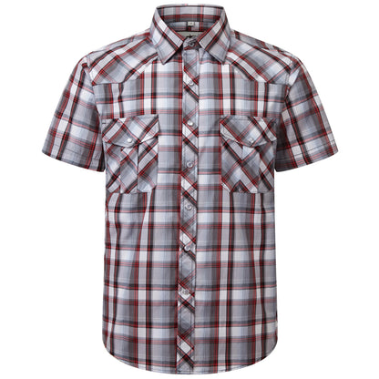 HOTCOEVALS CLUB Men's Western Cowboy Short Sleeve Pearl Snap Casual Plaid Work Shirts