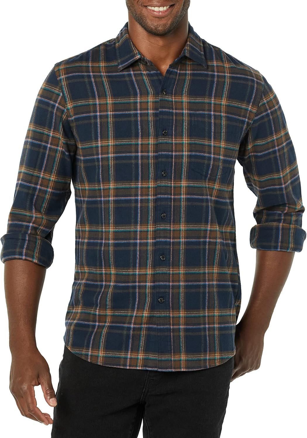 HOTAmazon Essentials Men's Slim-Fit Flannel Shirt, Long Sleeve Button Down Plaid