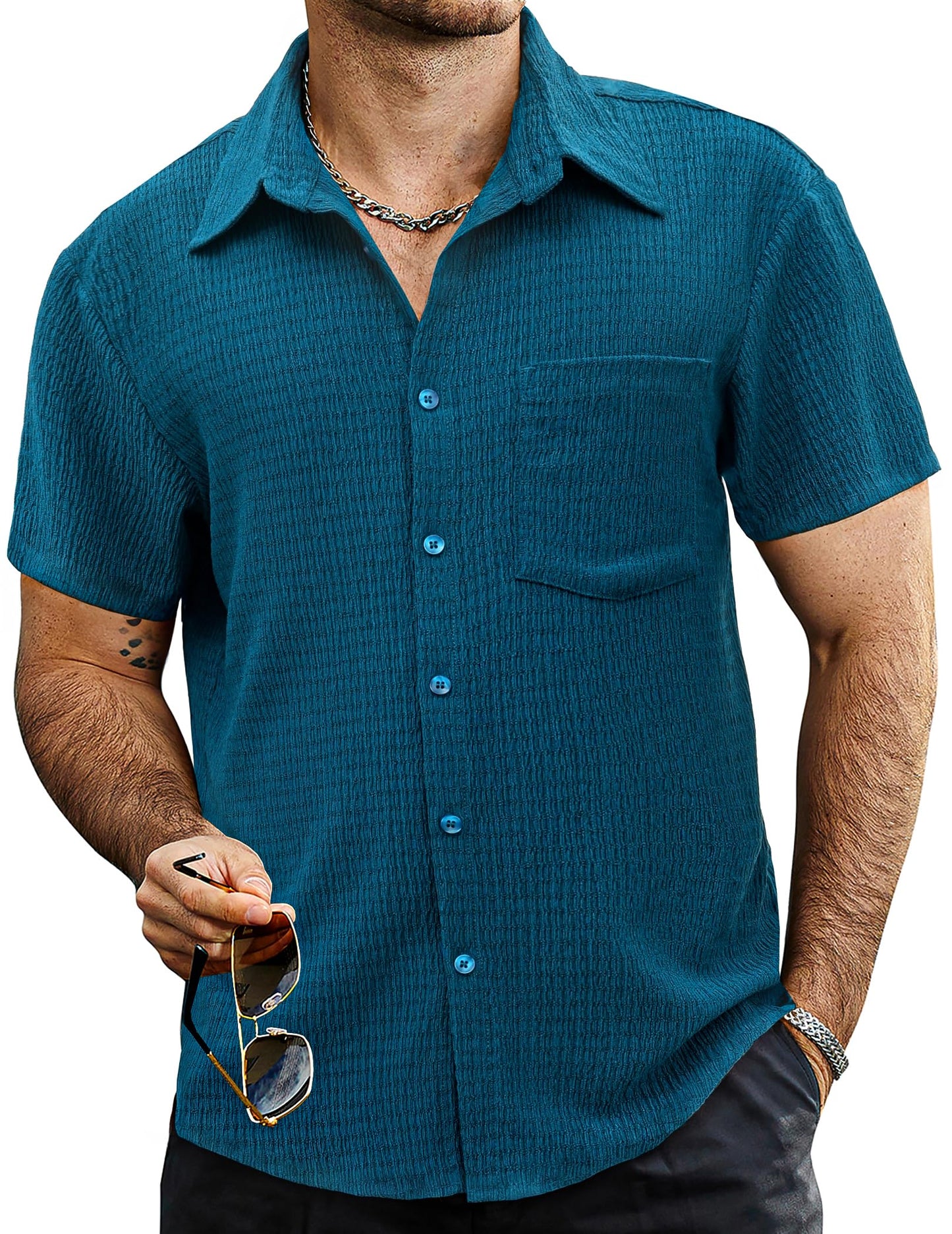 HOTVATPAVE Mens Summer Striped Shirts Button Down Short Sleeve Vintage Beach Hawaiian Shirts with Pocket