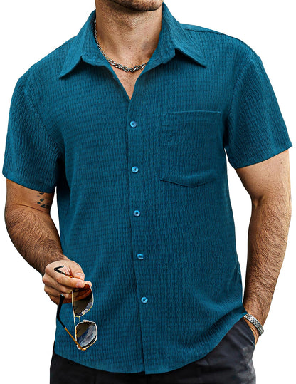 HOTVATPAVE Mens Summer Striped Shirts Button Down Short Sleeve Vintage Beach Hawaiian Shirts with Pocket