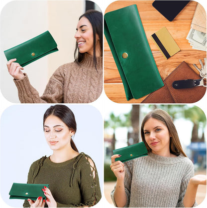 HOTHIFA Leather Wallet Women, Purses for Women - Soft Touch Rustic Leather, Retro Style, 4 Card Pockets with Cash Slot, Compact Convenience and Ideal Gift - Wallets for Women, Womens Wallet
