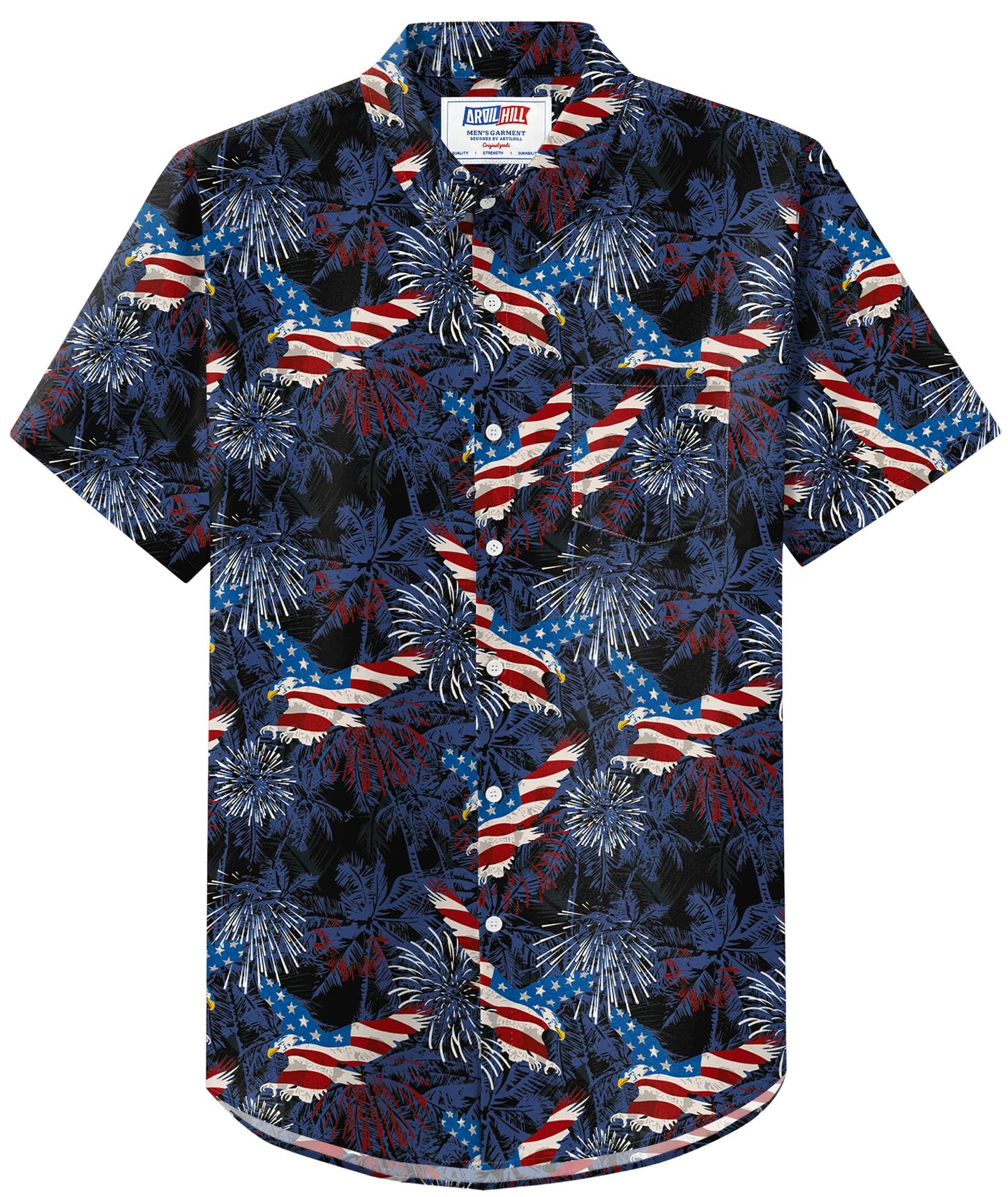 HOTArvilhill Men American Flag Button Shirt 4th of July Short Sleeve Shirts (S-3XL)