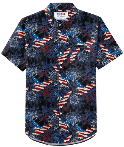 HOTArvilhill Men American Flag Button Shirt 4th of July Short Sleeve Shirts (S-3XL)