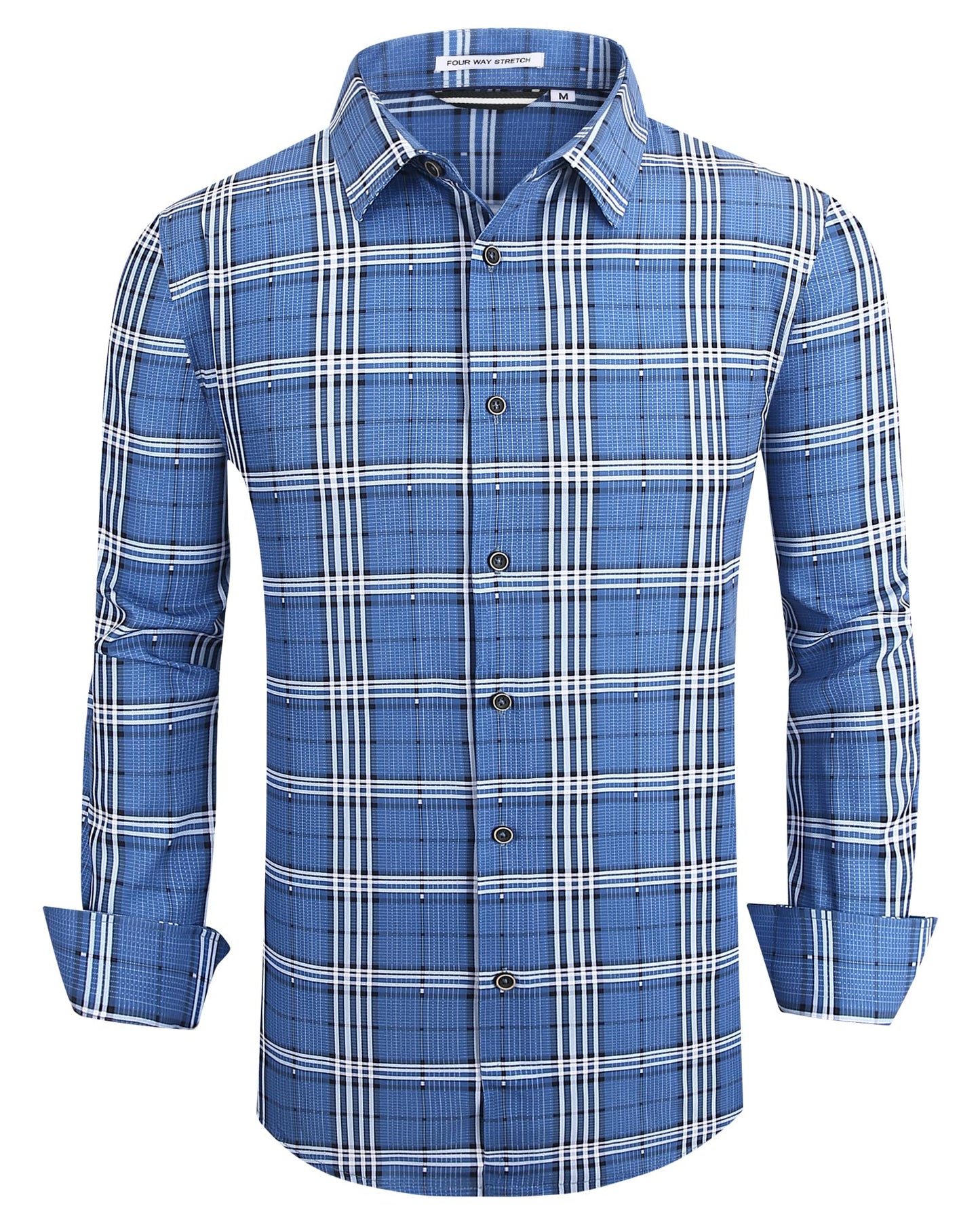 HOTAlex Vando Mens Wrinkle Free 4-Way Stretch Print Business Casual Shirt | Wrinkle resistant, Machine washable, Classic check Pattern, True-to-size cut, Business & Daily, Easy outfit pairing