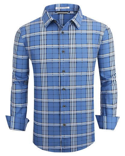 HOTAlex Vando Mens Wrinkle Free 4-Way Stretch Print Business Casual Shirt | Wrinkle resistant, Machine washable, Classic check Pattern, True-to-size cut, Business & Daily, Easy outfit pairing