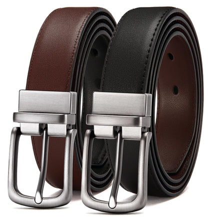 HOTCHAOREN Reversible Belt Men 1 Piece - 1.25" Leather Dress Belt - Trim to Fit for Elegant Style | 1 Belt, 2 Colors, Double-Sided Reversible, Premium Genuine Leather, Trim to Fit