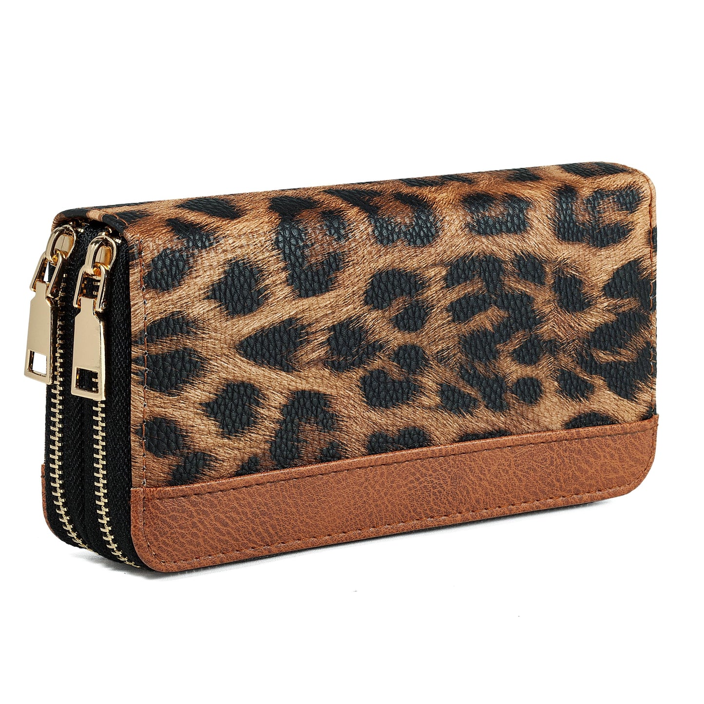 HOTBlack Cat Floral Double Zip Wallet for Women, Cute Kawaii Aesthetic Small Wallet with Card Slots & Coin Pocket, Compact Boho Travel Purse for Cat Lovers