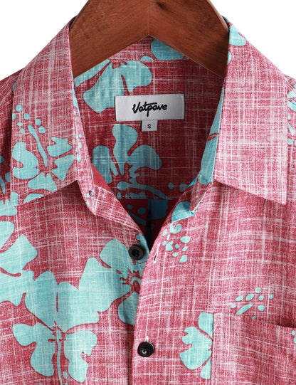 HOTVATPAVE Mens Hawaiian Shirts Casual Summer Short Sleeve Button Down Shirts | Beach, Floral, Front Pocket, Cotton, Tropical, Vacation, Vintage, Printed, Cruise, Collared, Aloha, Party, Reverse Fabric