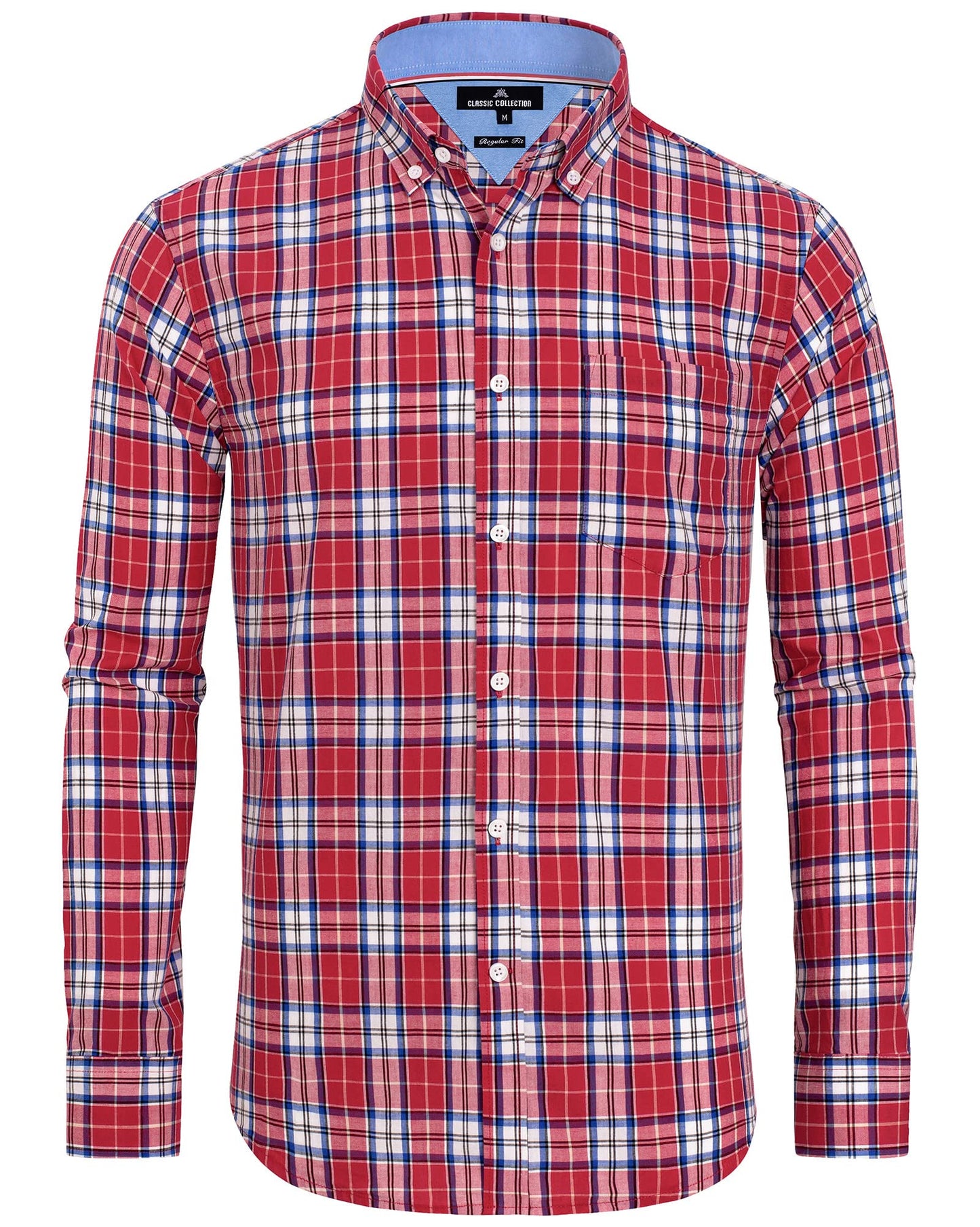 HOTAlimens & Gentle Men's Plaid Button Down Shirts Cotton Long Sleeve Dress Shirts Regular Fit Gingham Shirts