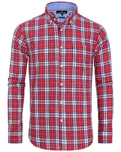 HOTAlimens & Gentle Men's Plaid Button Down Shirts Cotton Long Sleeve Dress Shirts Regular Fit Gingham Shirts