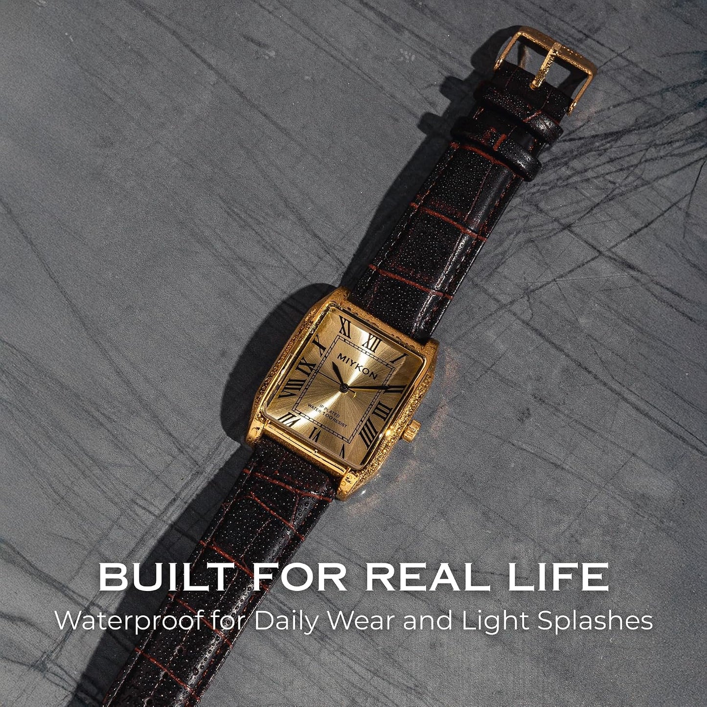 HOTMiykon Vintage Watches for Men – Classic Tank Square Analog Watch with Genuine Leather Wrist Strap, Mens Dress Watches – Japanese Quartz, Waterproof to 100ft
