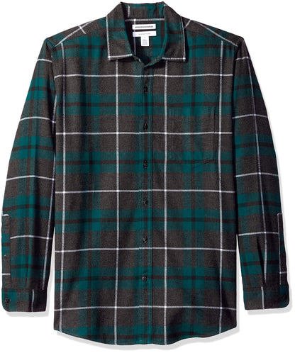 HOTAmazon Essentials Men's Regular Fit Long-Sleeve Flannel Shirt, Soft Brushed Cotton, Lightweight yet Warm